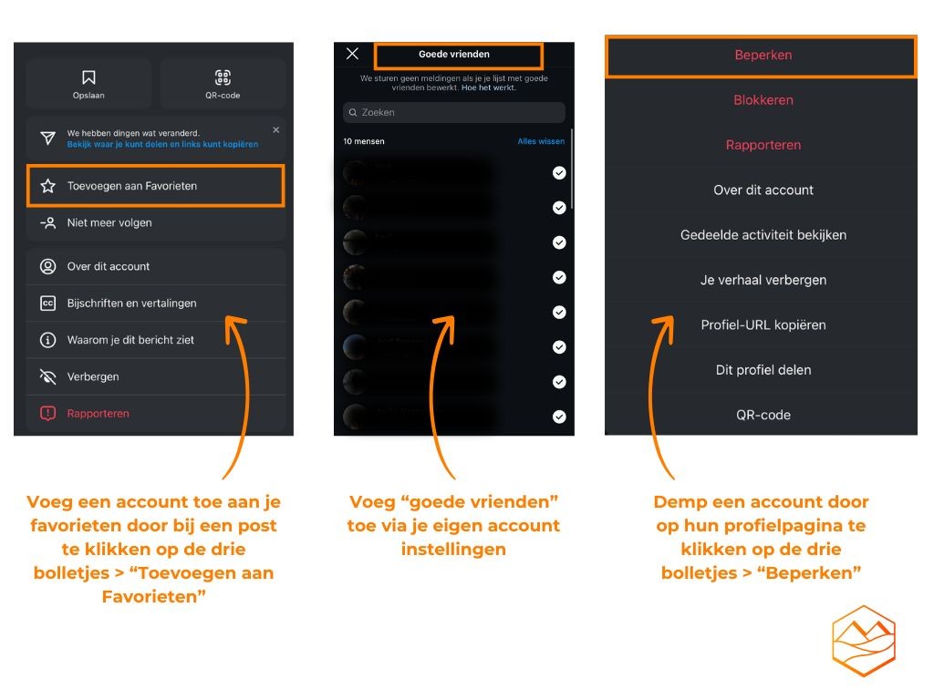 Aanbevolen content opties Instagram