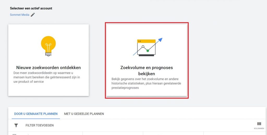 Zoekwoordplanner zoekvolume en prognoses