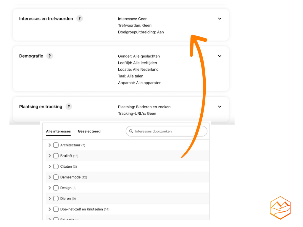 Screenshot van targetinggegevens overzicht