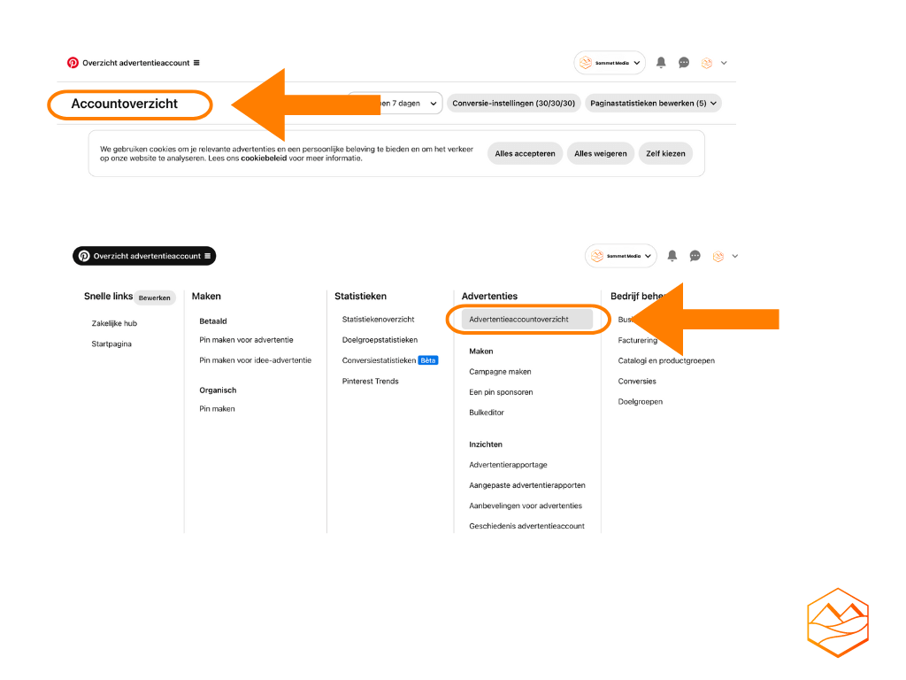 Screenshot van waar je een advertentieaccount toevoegt